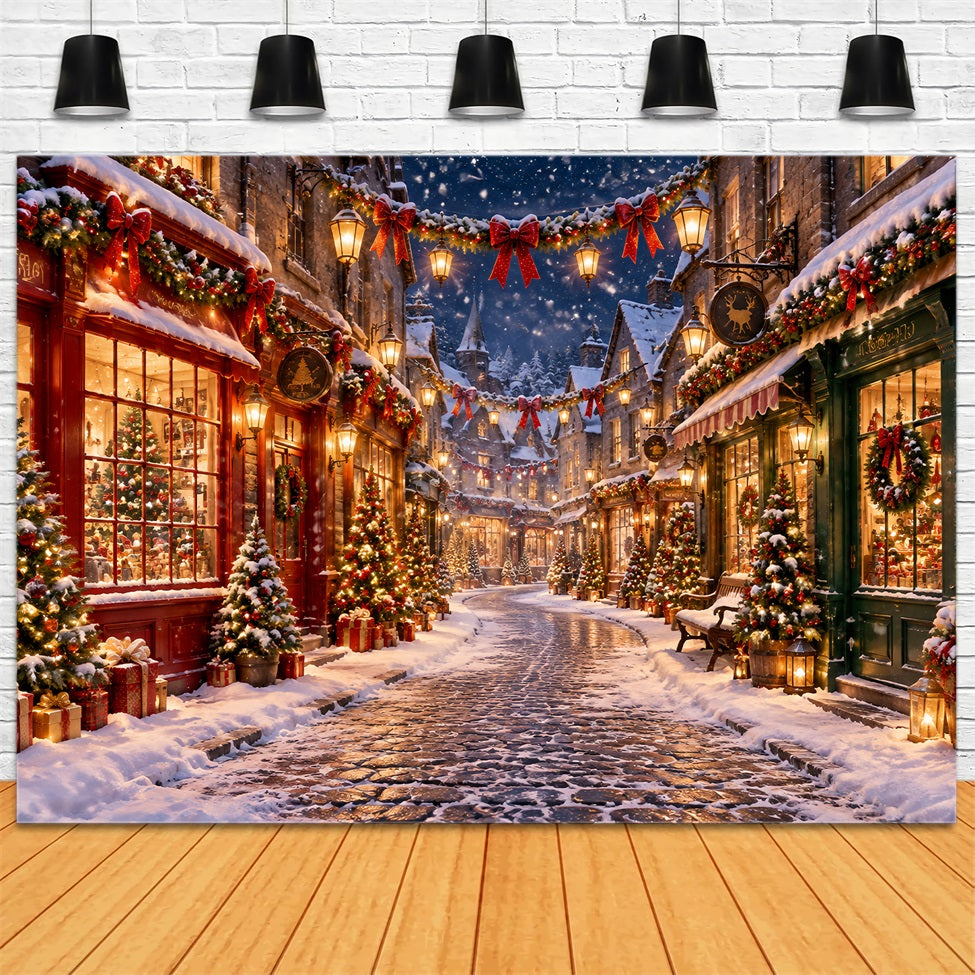 Christmas Village Backdrops Winter Snowy Lantern Street Christmas Street Backdrop LXX610-153