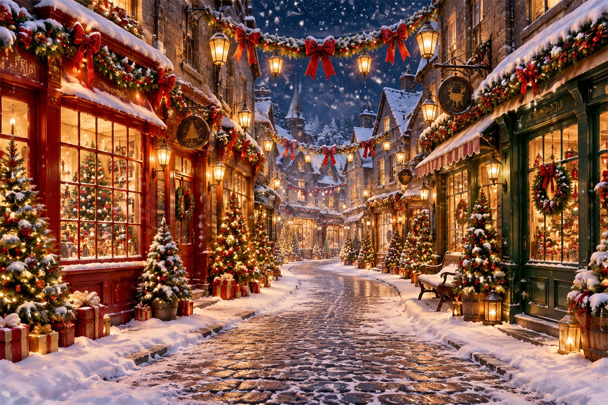 Christmas Village Backdrops Winter Snowy Lantern Street Christmas Street Backdrop LXX610-153