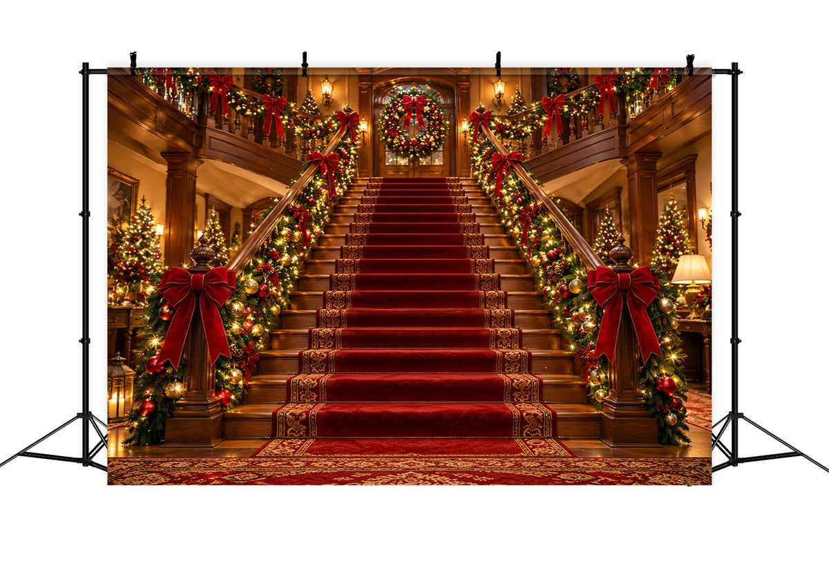 Christmas Scene Backdrop Grand Garland Hall Entrance Christmas Staircase Backdrop LXX610-155
