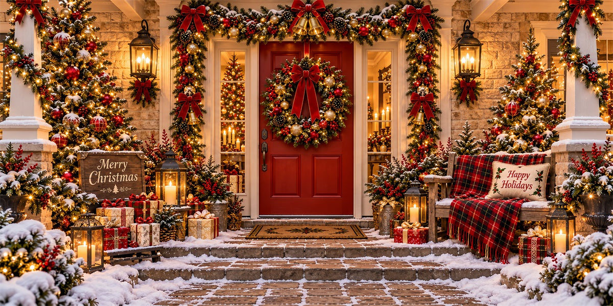 House Christmas Garage Door Cover Festive Wreath Entryway Christmas Holiday Garage Door Cover LXX610-16-2 Car