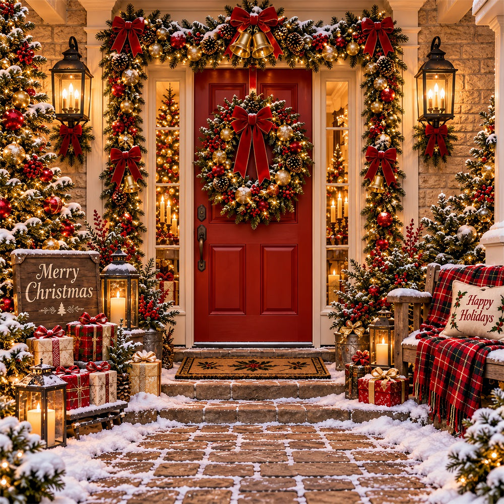 House Christmas Garage Door Cover Festive Wreath Entryway Christmas Holiday Garage Door Cover LXX610-16-1 Car