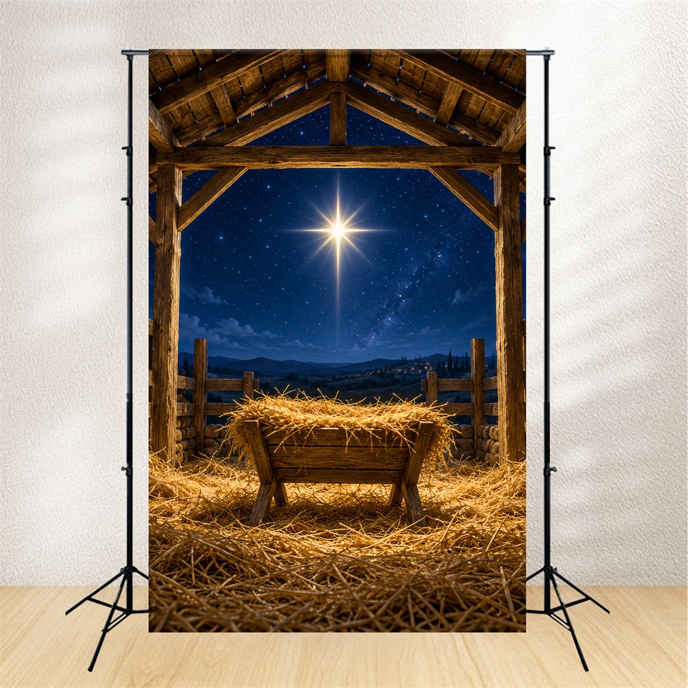 Nativity Scene Backdrop Bethlehem Star Rustic Stable Manger Scene Backdrop LXX610-161