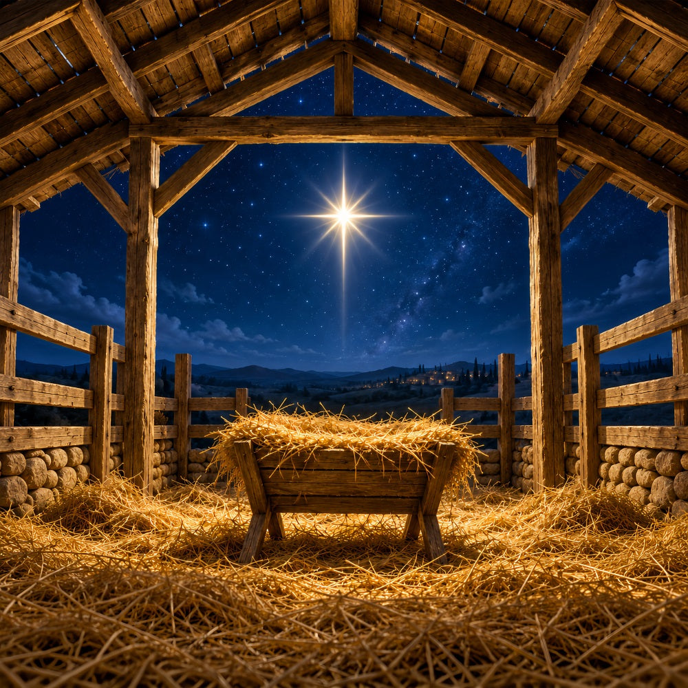 Nativity Scene Backdrop Bethlehem Star Rustic Stable Manger Scene Backdrop LXX610-161
