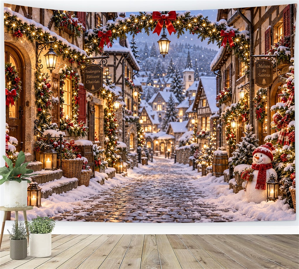Christmas Village Backdrops Snowman Lantern Winter Street Xmas Backdrops LXX610-164
