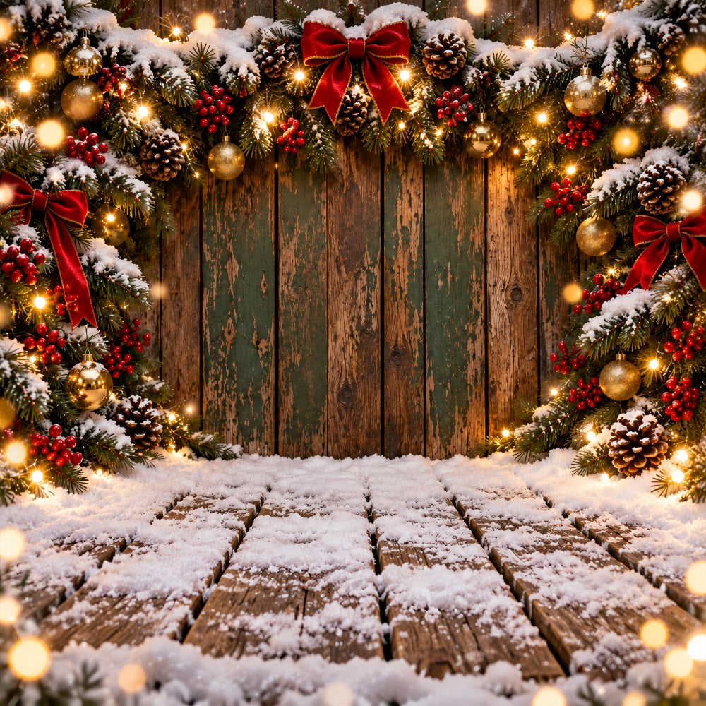 Christmas Backdrop Weathered Green Plank Garland Christmas Theme Backdrop LXX610-166