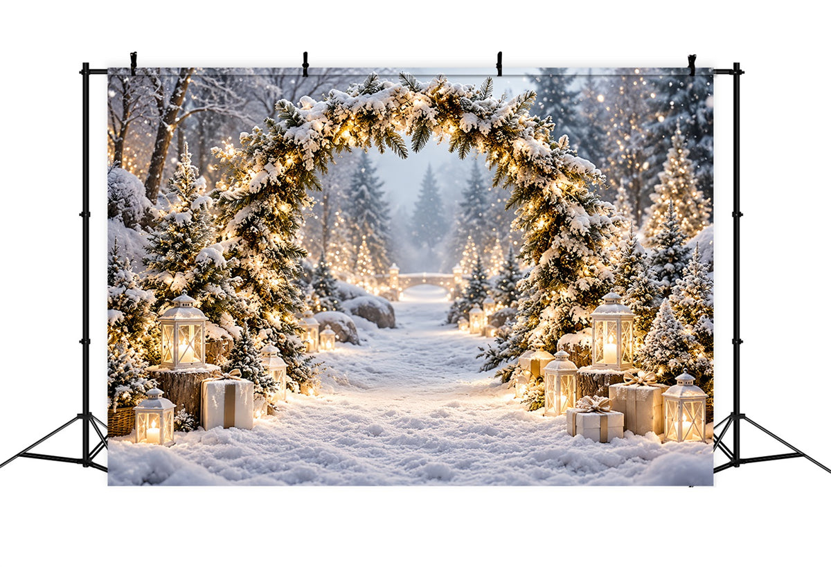 Christmas Backdrops for Photos Snowy Lantern Archway Path Winter Wonderland Christmas Backdrop LXX610-169
