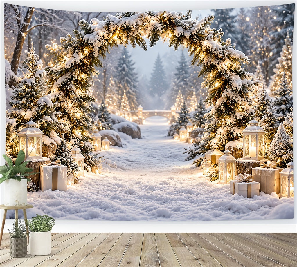 Christmas Backdrops for Photos Snowy Lantern Archway Path Winter Wonderland Christmas Backdrop LXX610-169