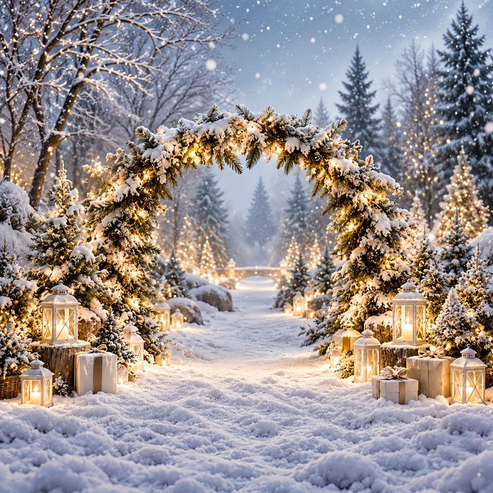 Christmas Backdrops for Photos Snowy Lantern Archway Path Winter Wonderland Christmas Backdrop LXX610-169