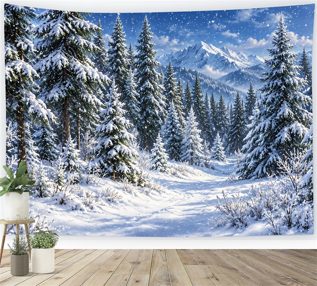 Christmas Tree Photography Backdrop Snowy Lantern Archway Path Christmas Backdrop Photo LXX610-173