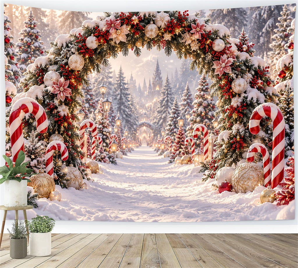 Christmas Backdrop for Photos Candy Cane Floral Archway Christmas Backdrop for Wall LXX610-175