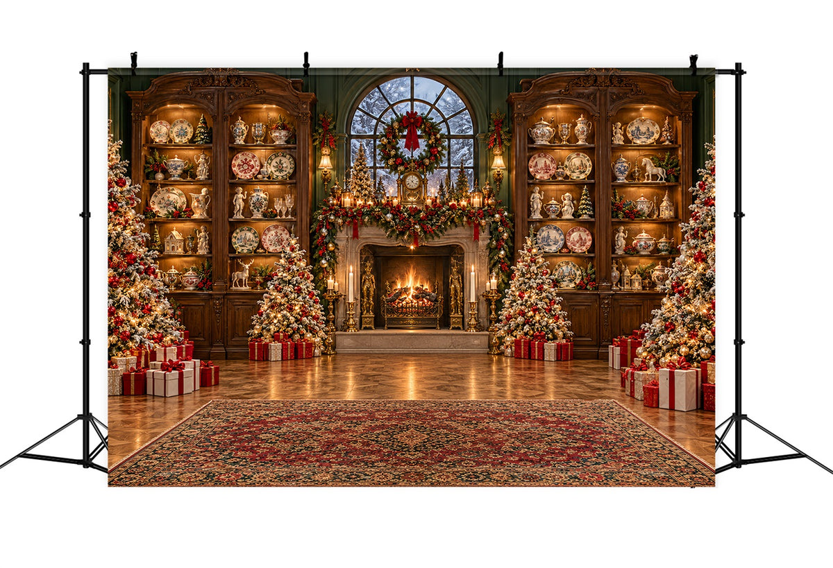 Santa Backdrop Antique Library Fireplace Display Christmas Backdrop for Party LXX610-178