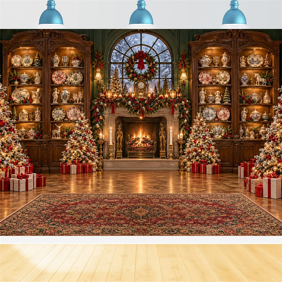 Santa Backdrop Antique Library Fireplace Display Christmas Backdrop for Party LXX610-178