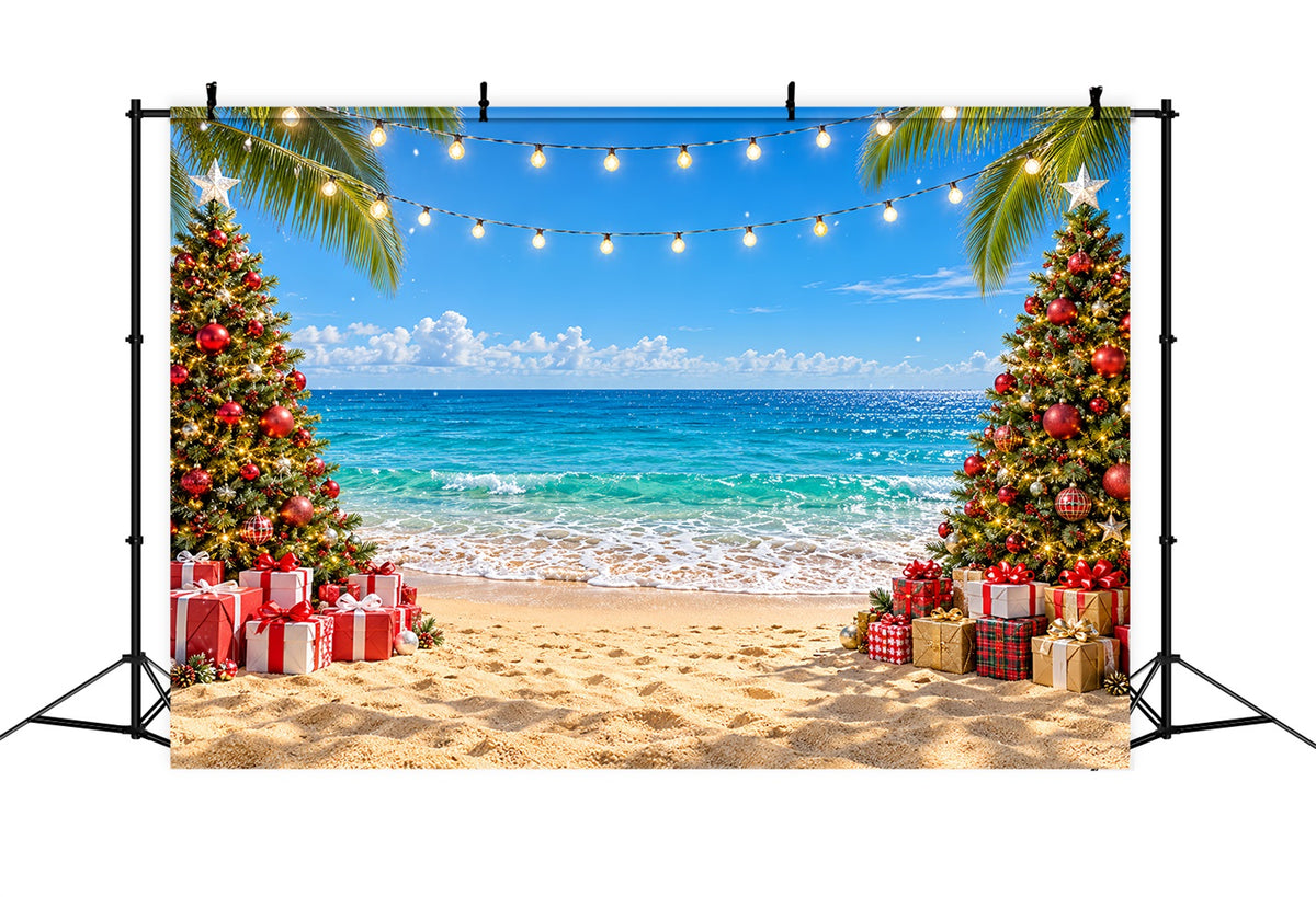 Tropical Christmas Backdrop Sea Beach Celebration Christmas in July Photo Backdrop LXX610-186