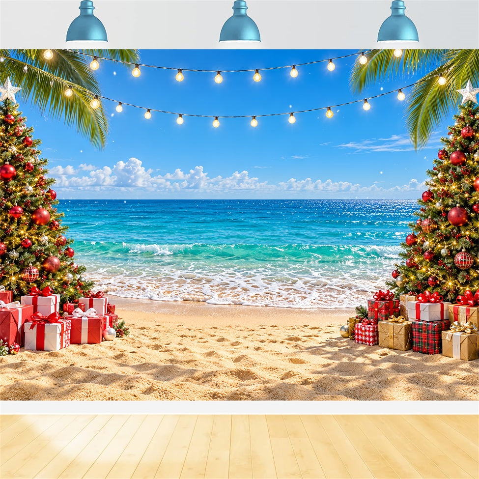 Tropical Christmas Backdrop Sea Beach Celebration Christmas in July Photo Backdrop LXX610-186