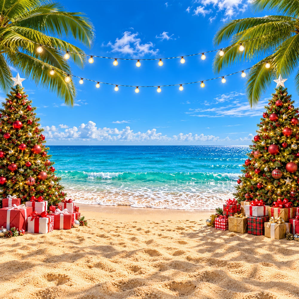 Tropical Christmas Backdrop Sea Beach Celebration Christmas in July Photo Backdrop LXX610-186