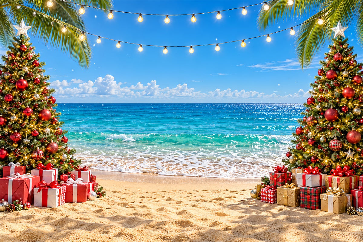 Tropical Christmas Backdrop Sea Beach Celebration Christmas in July Photo Backdrop LXX610-186