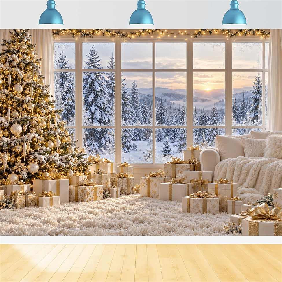 White Christmas Photo Backdrop Ivory Gold Window Retreat Best Christmas Backdrops for Photography LXX610-188
