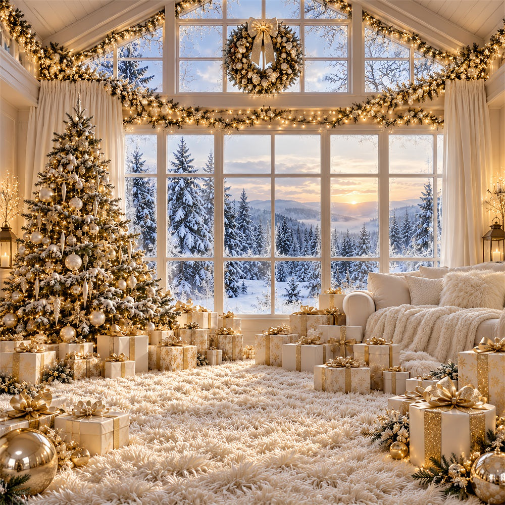 White Christmas Photo Backdrop Ivory Gold Window Retreat Best Christmas Backdrops for Photography LXX610-188