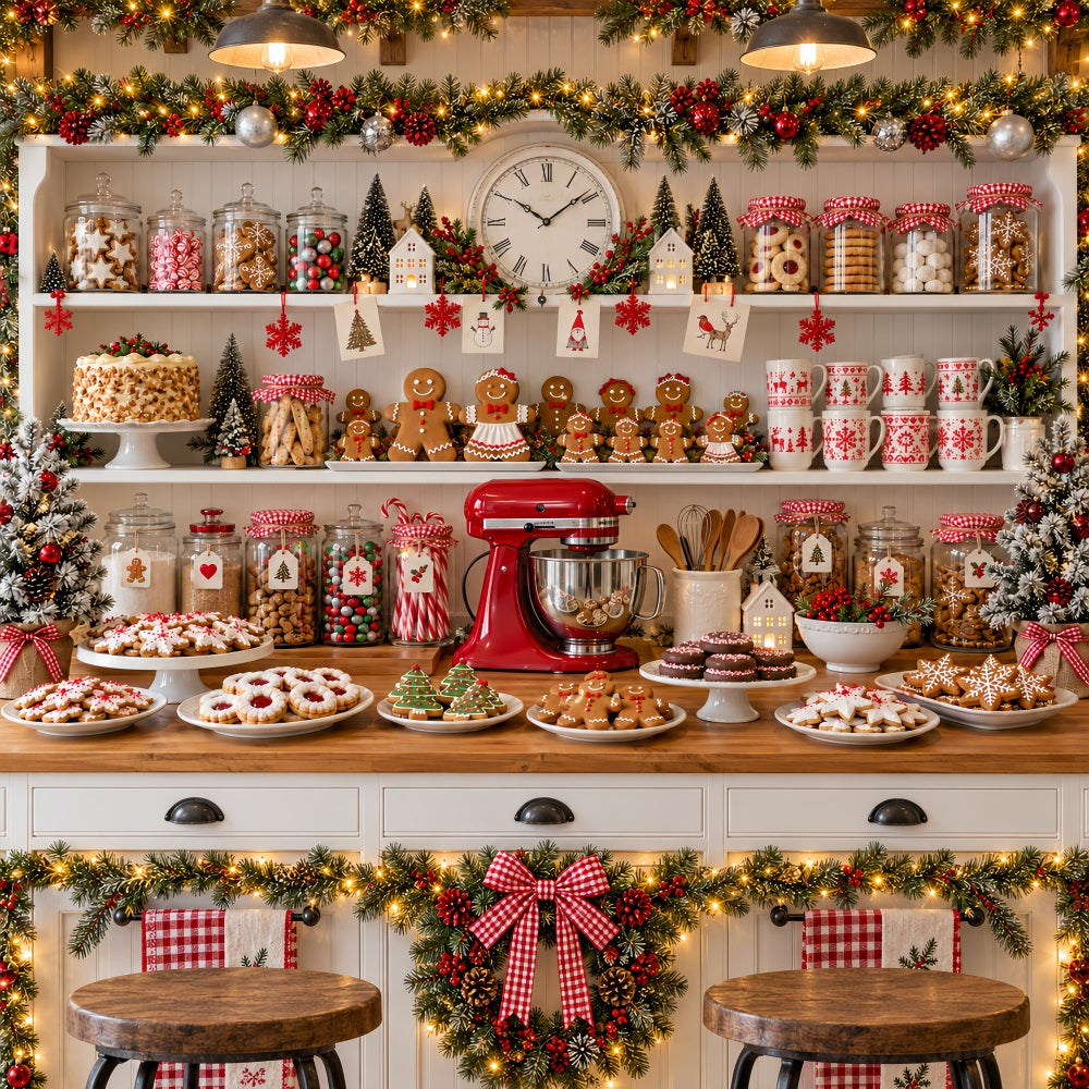 Christmas Backdrop Kitchen Cookie Baking Display Gingerbread Photo Backdrop LXX610-189