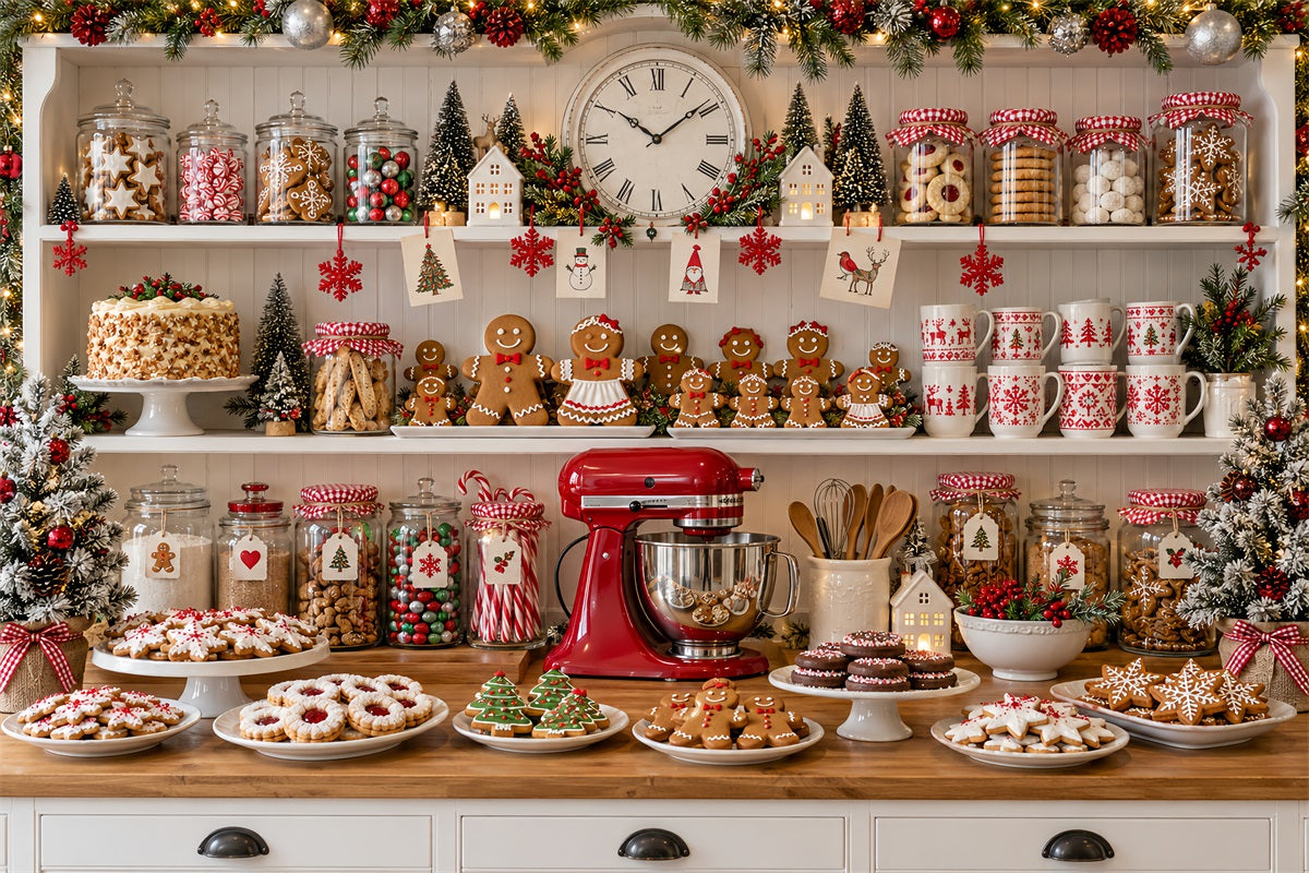 Christmas Backdrop Kitchen Cookie Baking Display Gingerbread Photo Backdrop LXX610-189