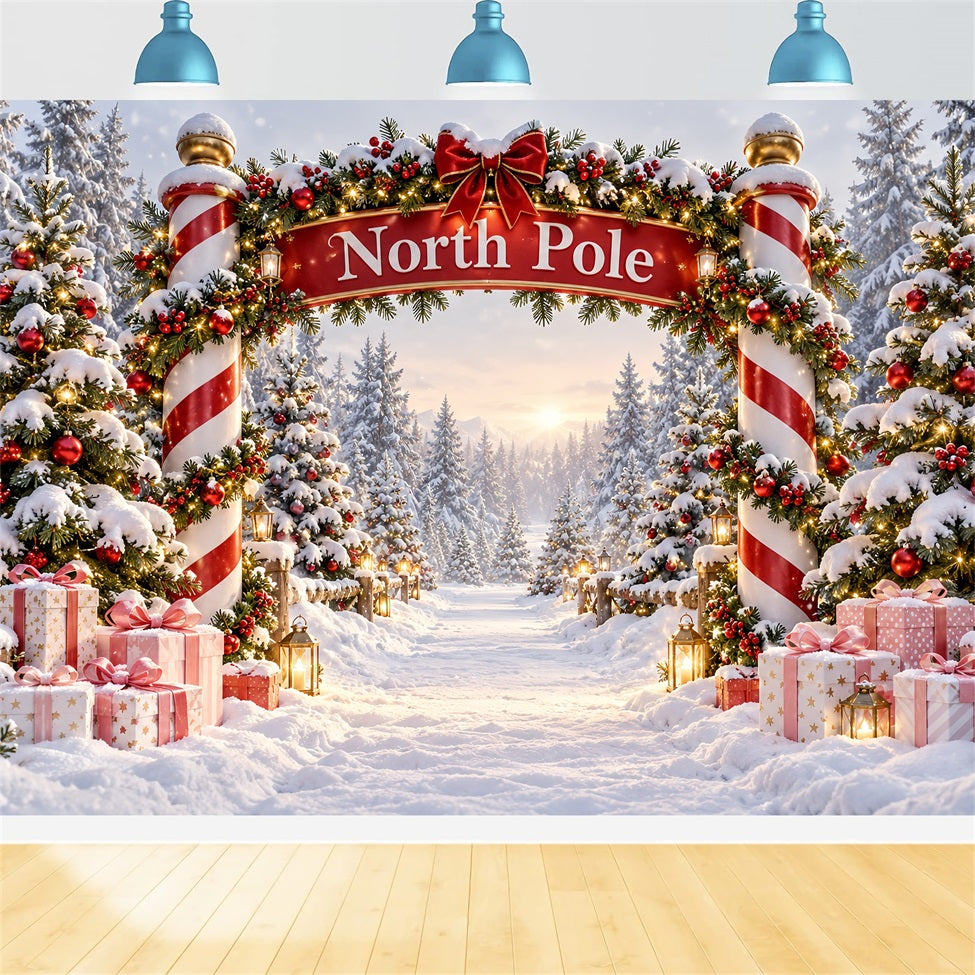 North Pole Photo Backdrop Snowy Forest Candy Gateway Professional Photography Christmas Backdrops LXX610-190