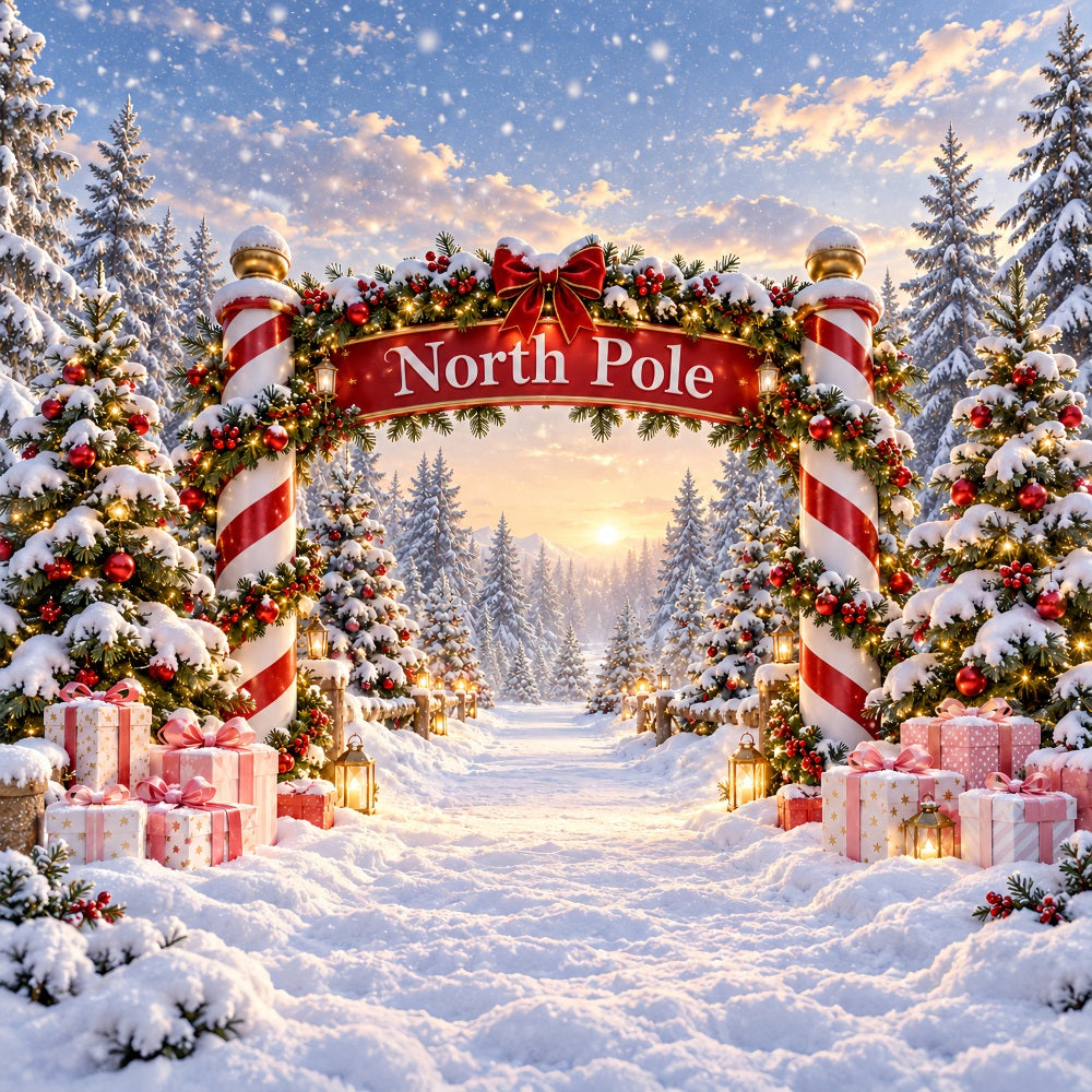 North Pole Photo Backdrop Snowy Forest Candy Gateway Professional Photography Christmas Backdrops LXX610-190