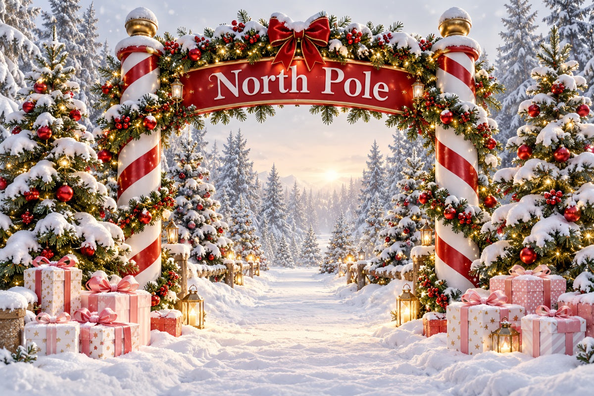 North Pole Photo Backdrop Snowy Forest Candy Gateway Professional Photography Christmas Backdrops LXX610-190