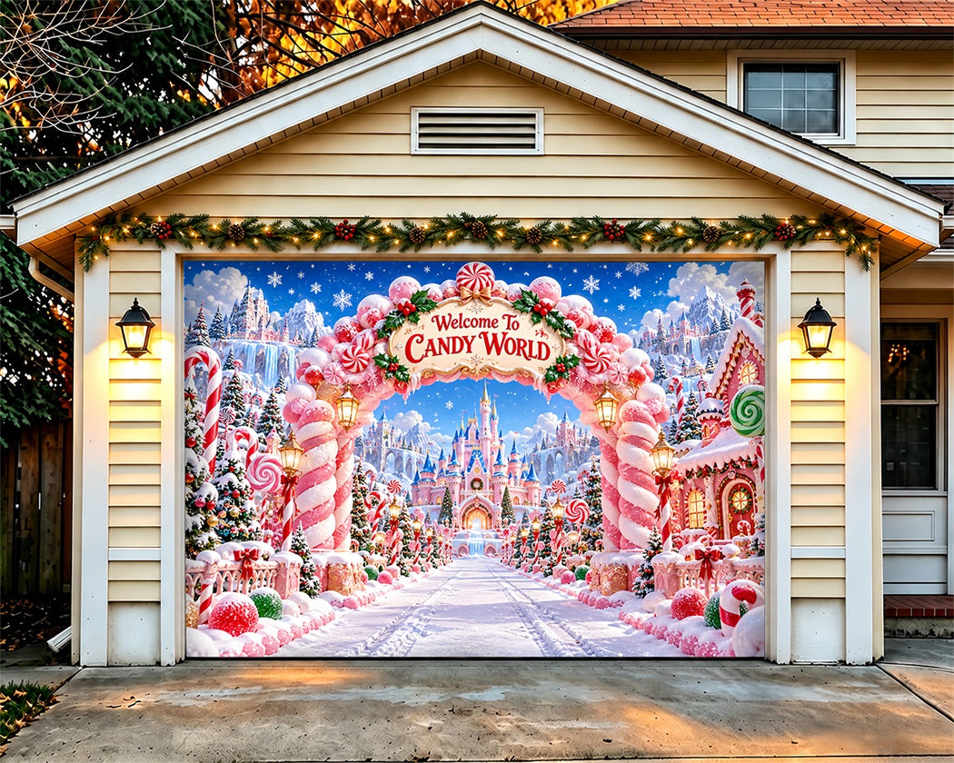 Candyland Christmas Garage Door Banner Castle Peppermint Arch Christmas Garage Door Decoration LXX610-20-1 Car