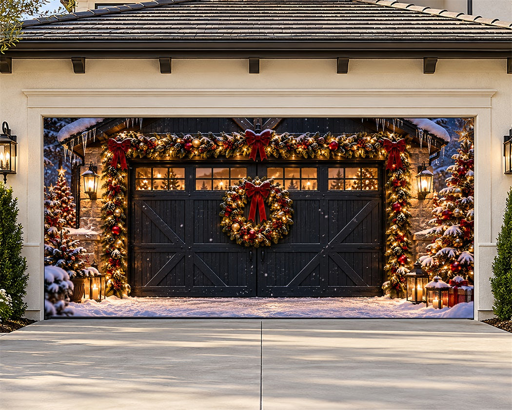 Barn Christmas Garage Door Banner Snowy Garland Vintage Christmas Garage Door Banner LXX610-22-2 Car