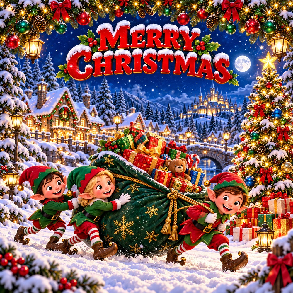 Elf Christmas Garage Door Banner Snowy Gift Sleigh Christmas Outdoor Garage Door Decor LXX610-26-1 Car