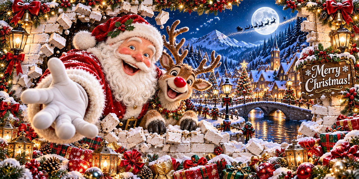 Santa Christmas Garage Door Cover Village Reindeer Greeting Christmas Garage Door Cover LXX610-28-2 Car