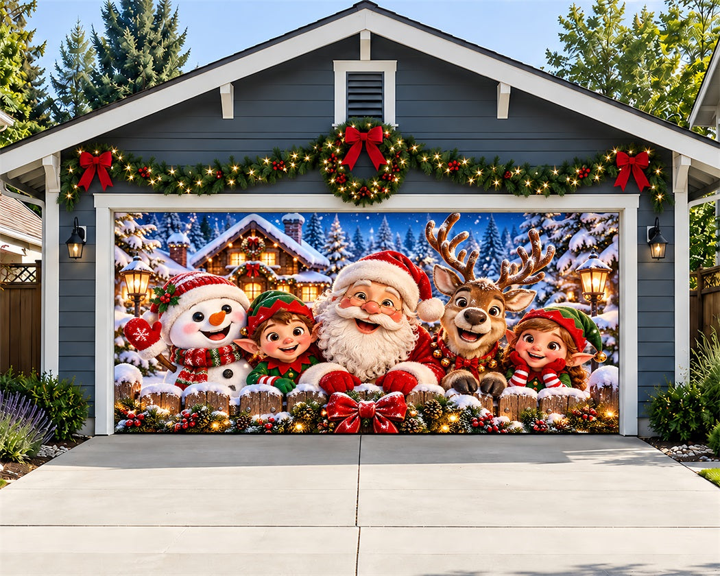 Christmas Party Garage Door Cover Santa Elf Snowman Christmas Garage Door Decoration LXX610-29-2 Car