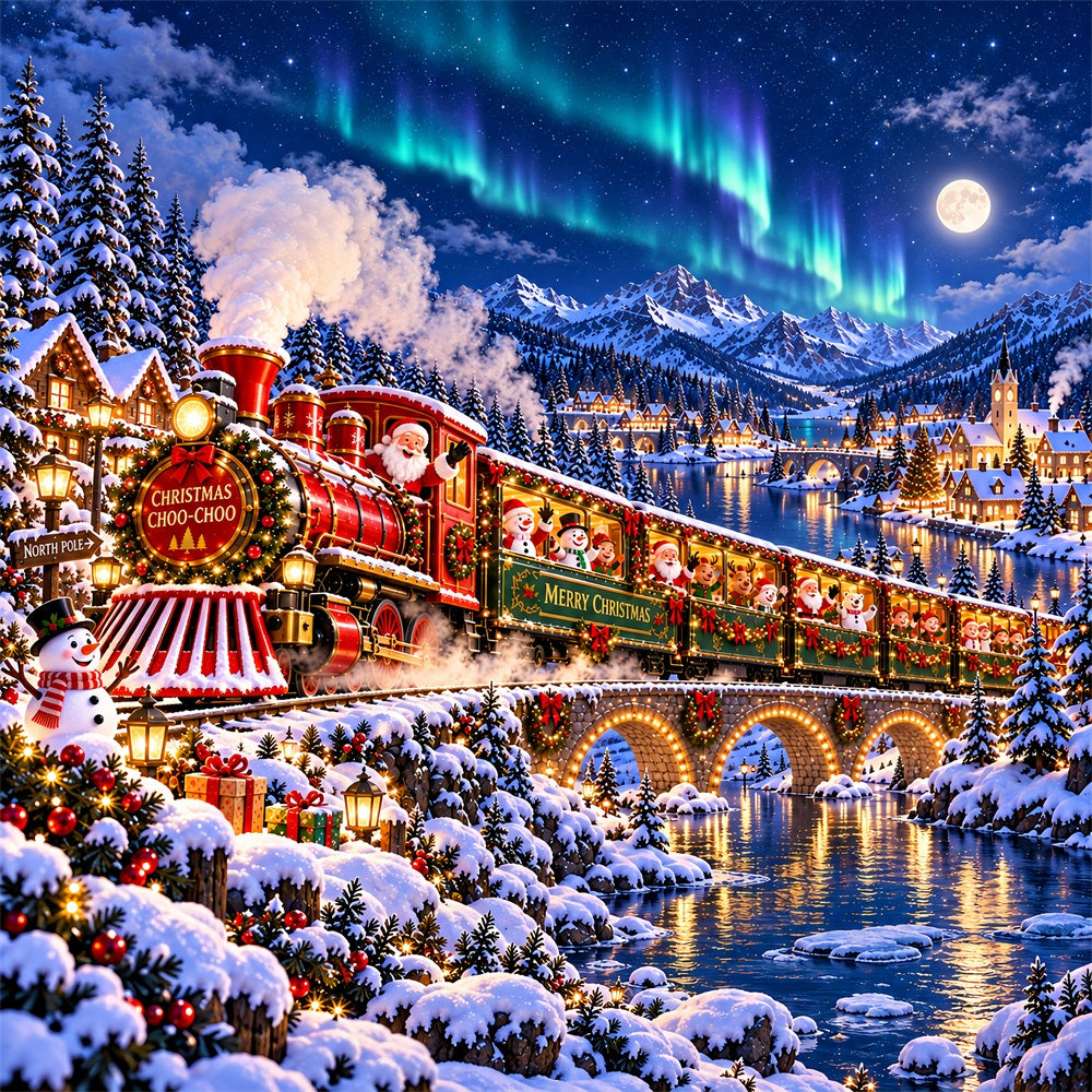 Train Christmas Garage Door Cover Aurora Forest Bridge Christmas Garage Door Decor LXX610-30-1 Car