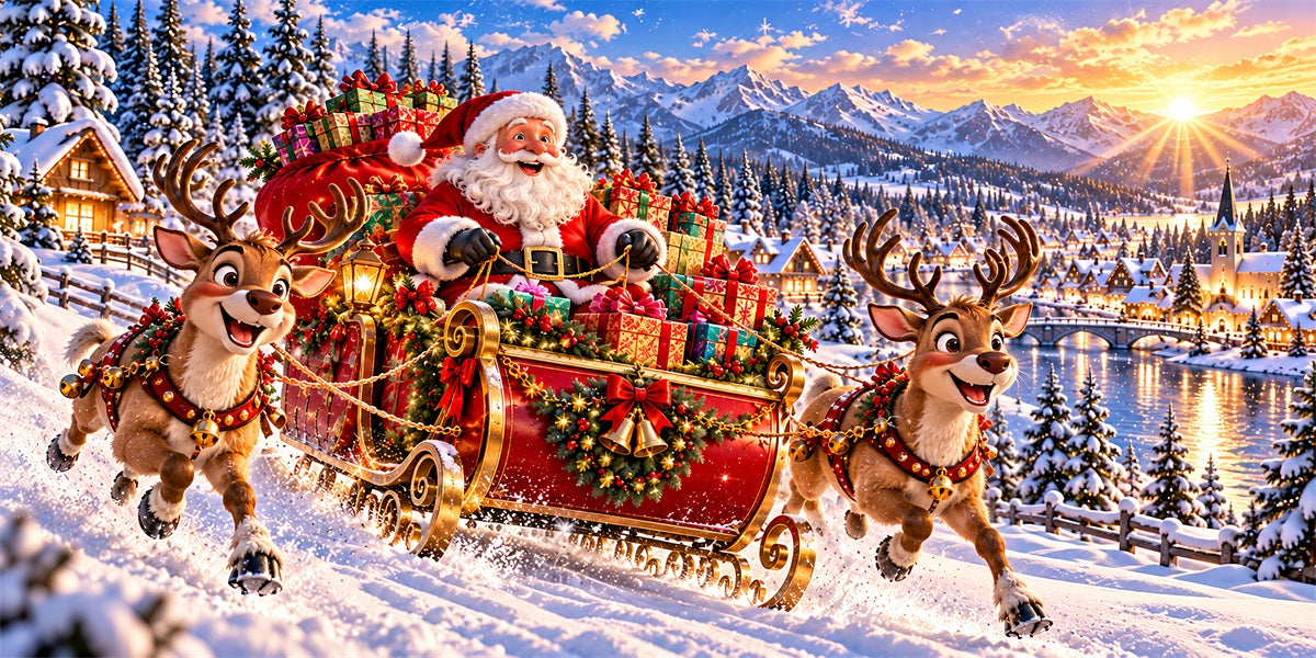 Santa Reindeer Christmas Garage Door Banner Snowy Mountain Sleigh Christmas Garage Door Banner LXX610-31-2 Car