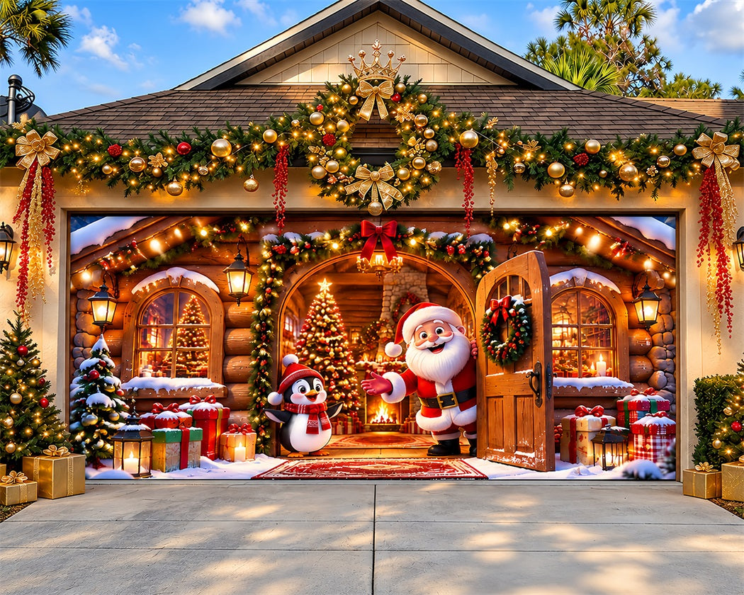 Christmas Santa Garage Door Banner Penguin Cabin Greeting Christmas Garage Door Decoration LXX610-32-2 Car