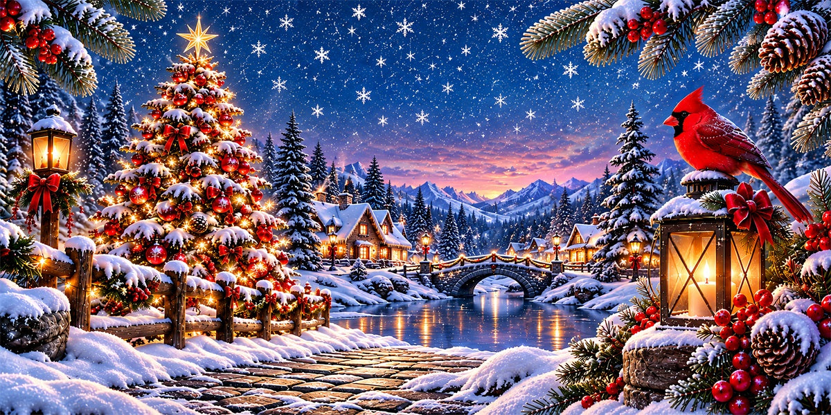 Snow Scene Christmas Garage Door Cover Cardinal Starry Village Outdoor Christmas Garage Door Cover LXX610-33-2 Car