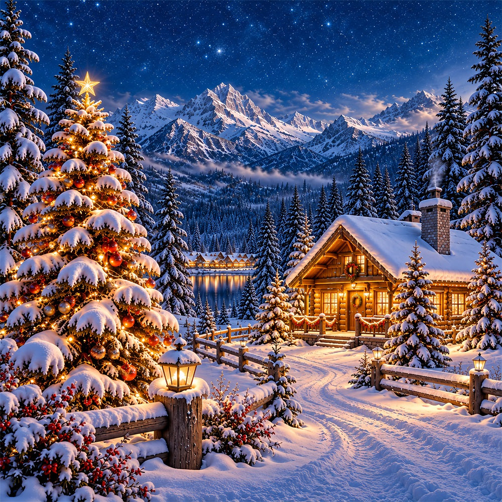 Snow Village Christmas Garage Door Cover Mountain Cabin Starlight Christmas Outdoor Garage Door Cover LXX610-34-1 Car