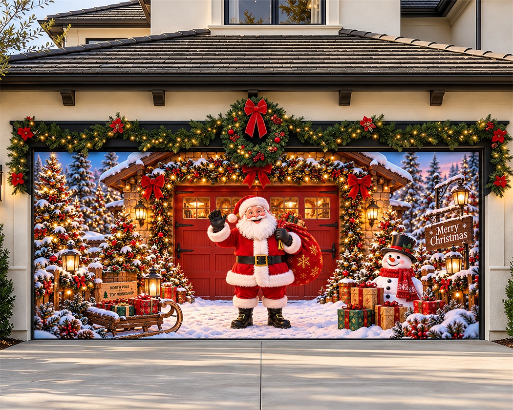 Santa Claus Christmas Garage Door Cover Snowman Gift Barn Christmas Holiday Garage Door Decor LXX610-35-2 Car
