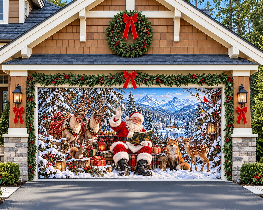 Santa Reindeer Christmas Garage Door Banner Animals Forest Storybook Christmas Garage Door Decor LXX610-39-2 Car