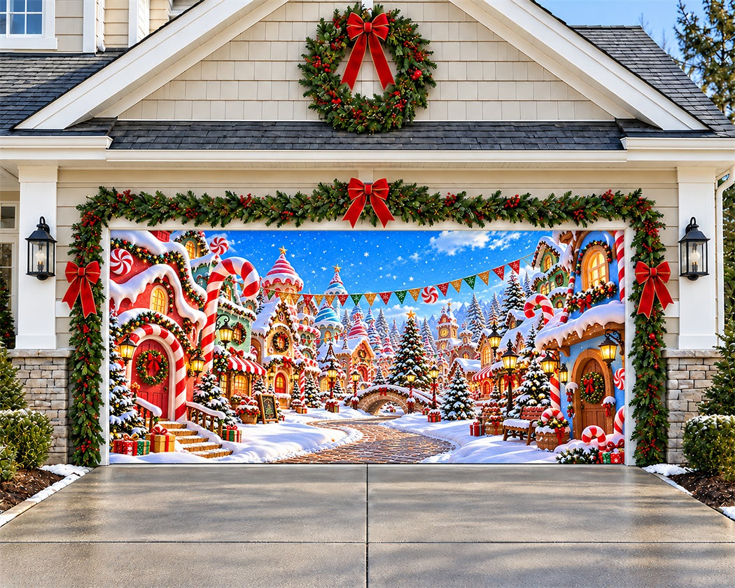 Candyland Christmas Garage Door Banner Peppermint Candy Village Christmas Garage Door Banner LXX610-40-2 Car