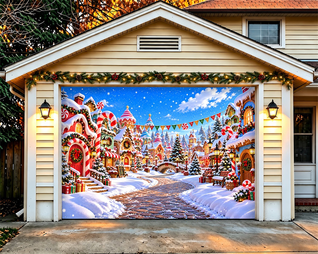 Candyland Christmas Garage Door Banner Peppermint Candy Village Christmas Garage Door Banner LXX610-40-1 Car