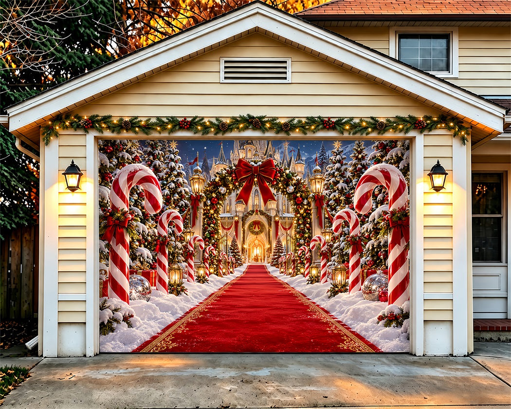 Candy Cane Christmas Garage Door Cover Castle Path Carpet Outdoor Christmas Garage Door Decoration LXX610-41-1 Car
