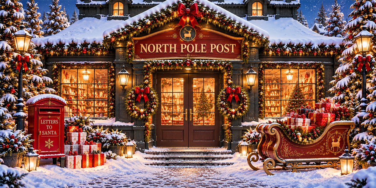 North Pole Christmas Garage Door Cover Sleigh Post Office Outdoor Christmas Garage Door Cover LXX610-42-2 Car