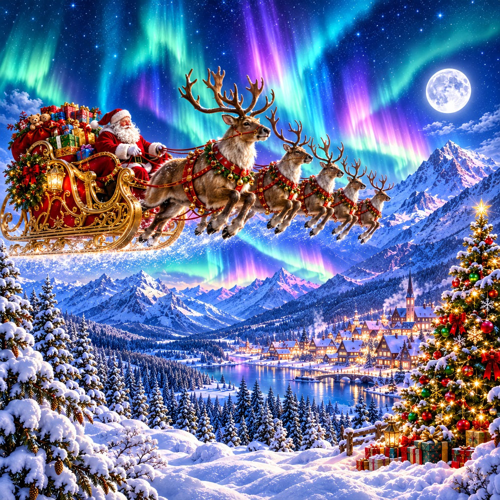 Santa Reindeer Christmas Garage Door Banner Wonderland Aurora Sleigh Christmas Holiday Garage Door Cover LXX610-43-1 Car