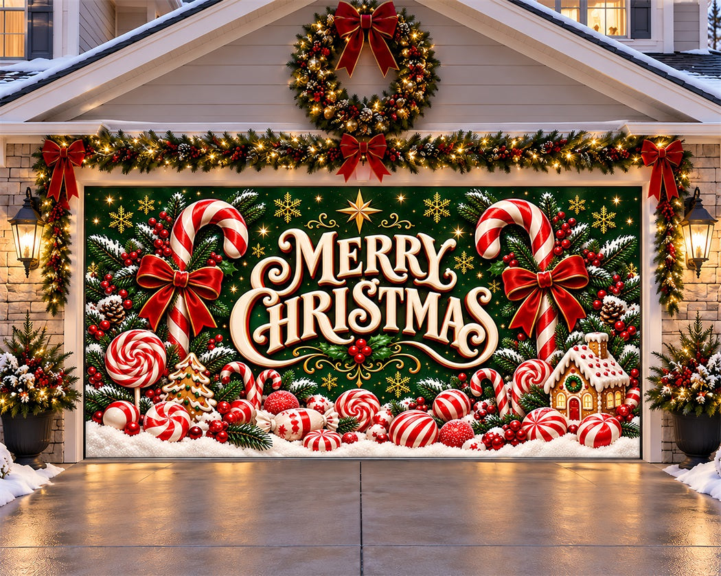 Merry Christmas Garage Door Cover Candy Cane Bow Christmas Garage Door Cover LXX610-46-2 Car