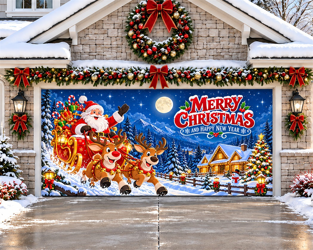 Deer Christmas Garage Door Banner Santa Reindeer Greeting Christmas Garage Door Decor LXX610-48-2 Car