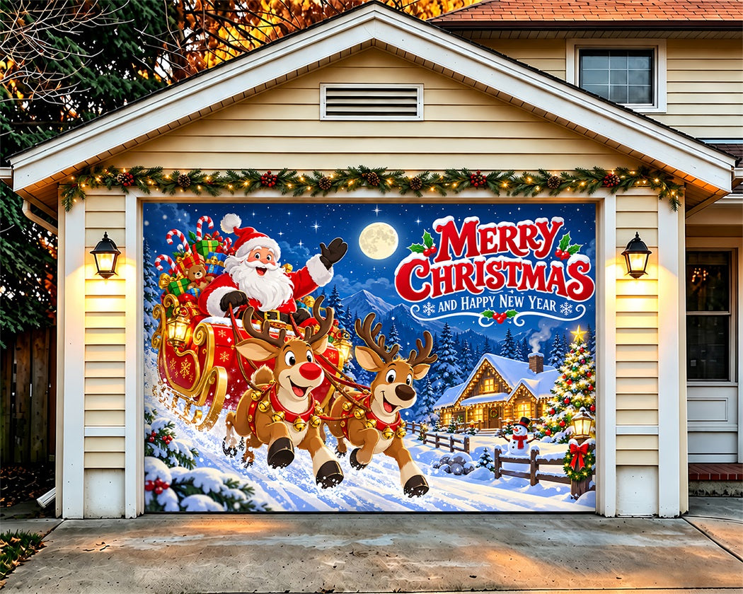 Deer Christmas Garage Door Banner Santa Reindeer Greeting Christmas Garage Door Decor LXX610-48-1 Car