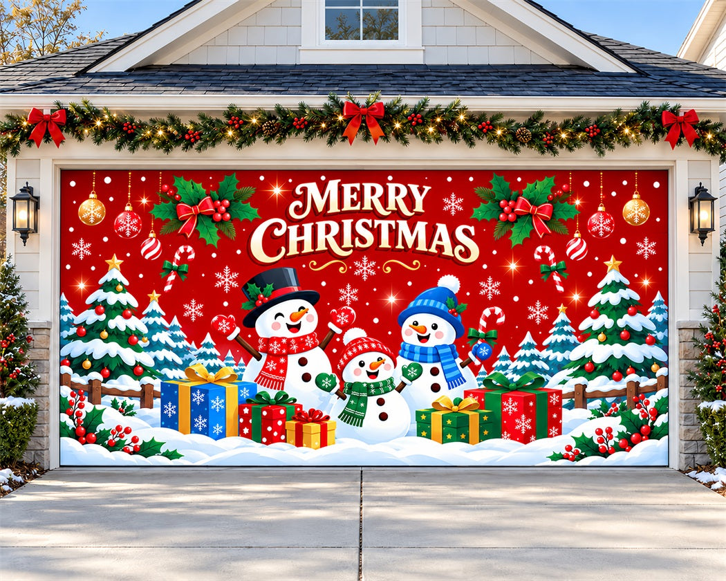 Snowman Christmas Garage Door Cover Festive Gifts Ornament Christmas Garage Door Banner LXX610-49-2 Car