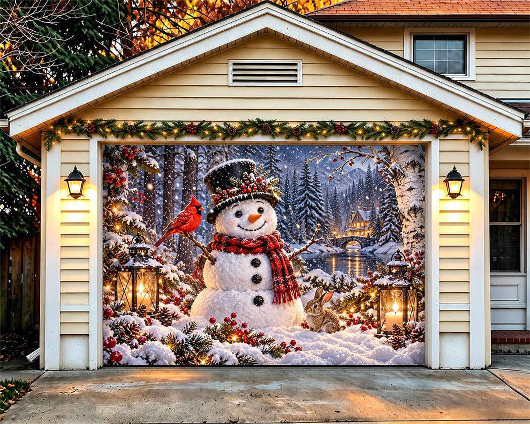 Snowman Christmas Garage Door Cover Winter Forest Pinecones Outdoor Christmas Garage Door Decoration LXX610-5-1 Car