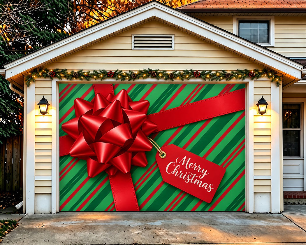 Christmas Gift Box Garage Door Banner Peppermint Red Sign Christmas Garage Door Decoration LXX610-50-1 Car